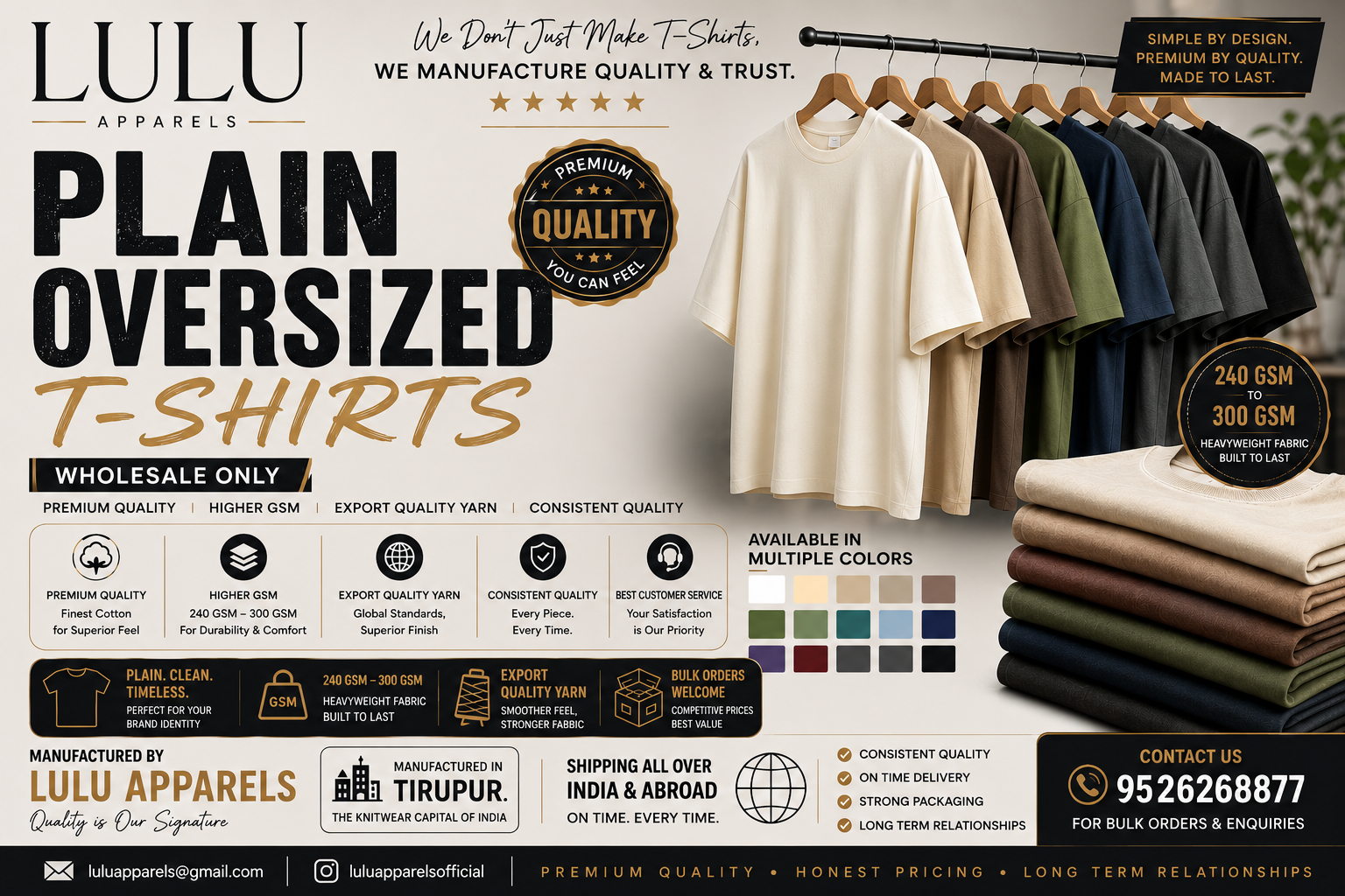 Plain and Printed Over Sized Premium Quality Cotton T shirts from LuLu Apparels